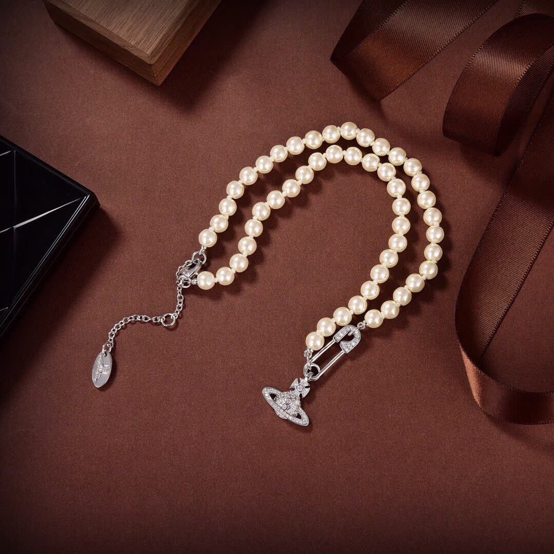 Vivienne Westwood Pearl Necklace with Safety Pin Clasp